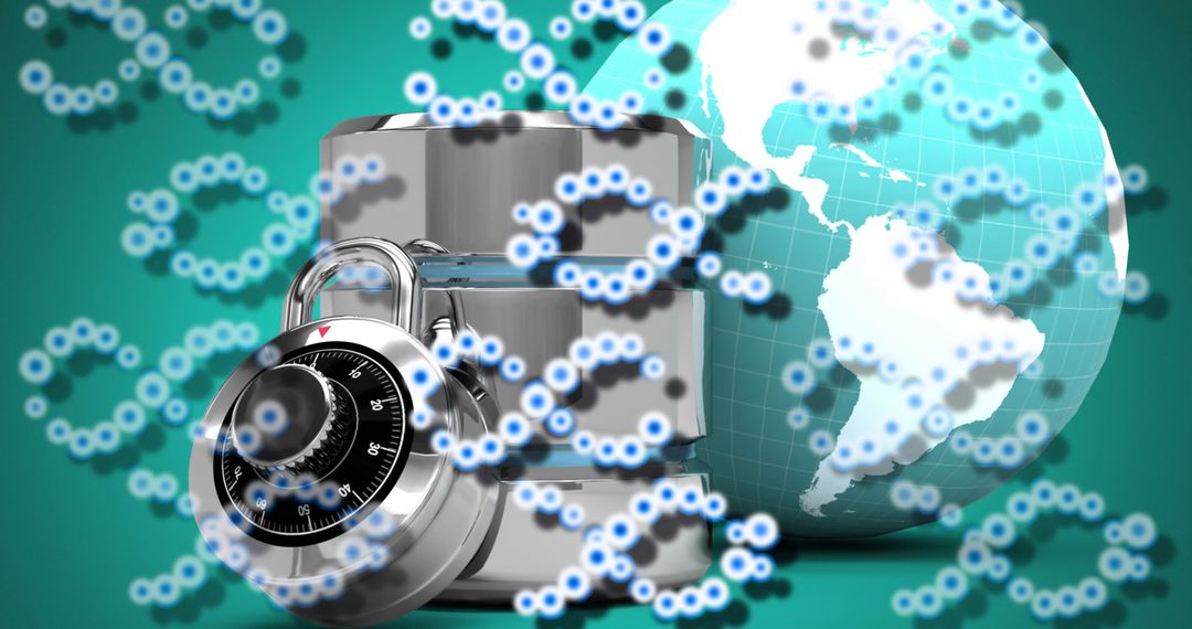 Global Data Security Concept with Combination Lock and Earth