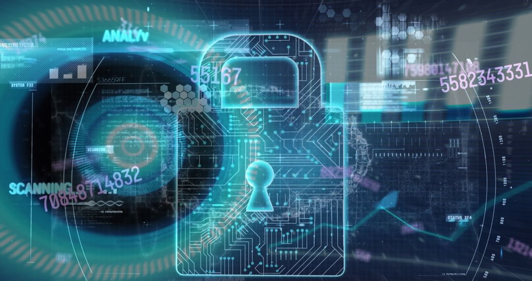 Digital Network Security Concept with Glowing Lock Symbol