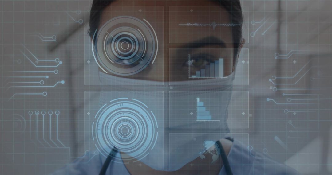 Doctor Analyzing Data Through Futuristic Digital Interface Panels