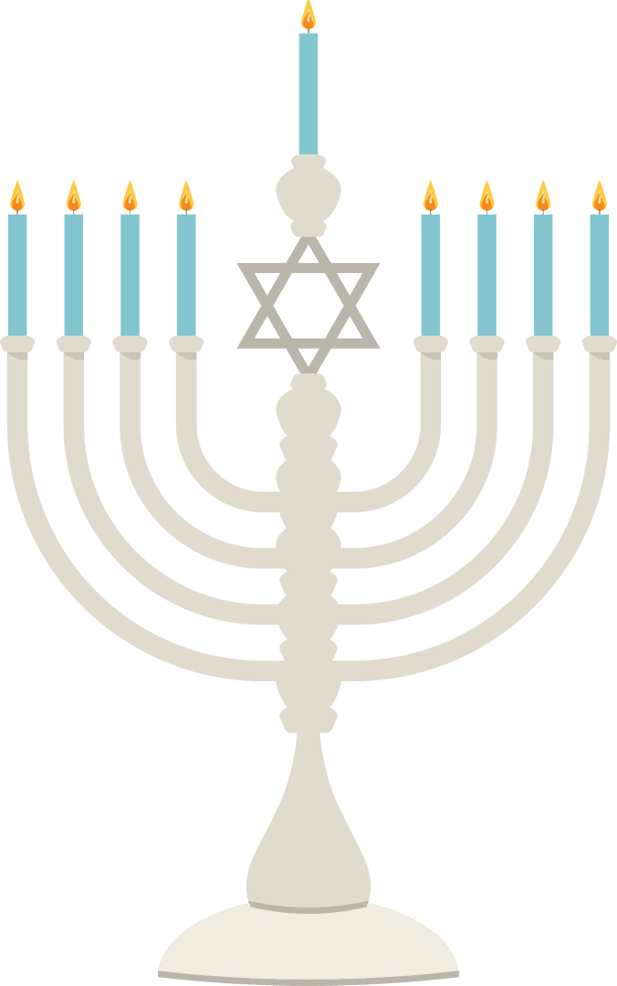 Transparent Hanukkah Menorah with Blue and Gold Details