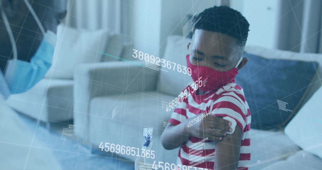 Child Receiving Vaccine from Healthcare Professional with Data Overlay