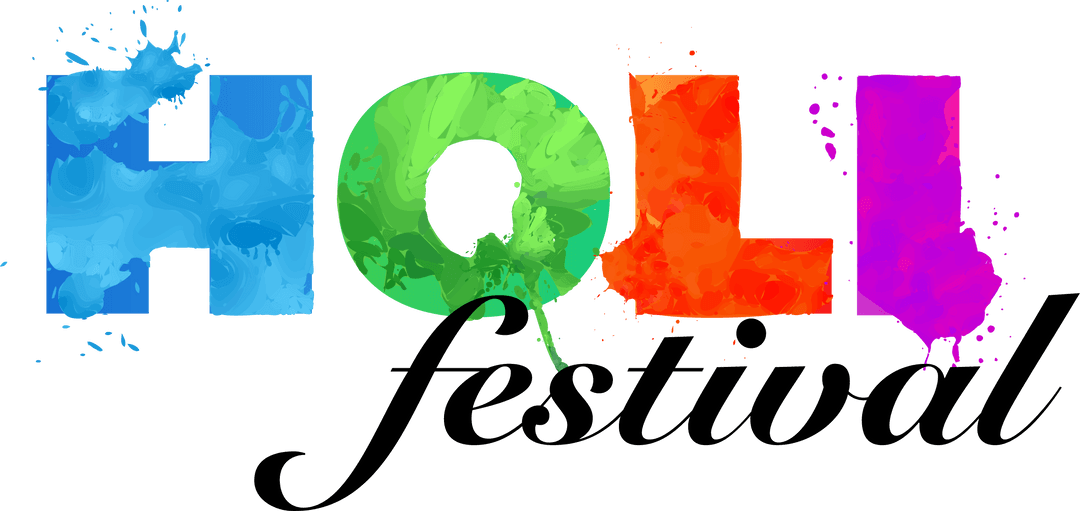 Colorful Holi Festival Text with Watercolor Paint Splashes Transparent