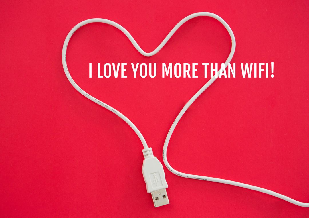 Heart-Shaped USB Cable on Red with Tech Love Message