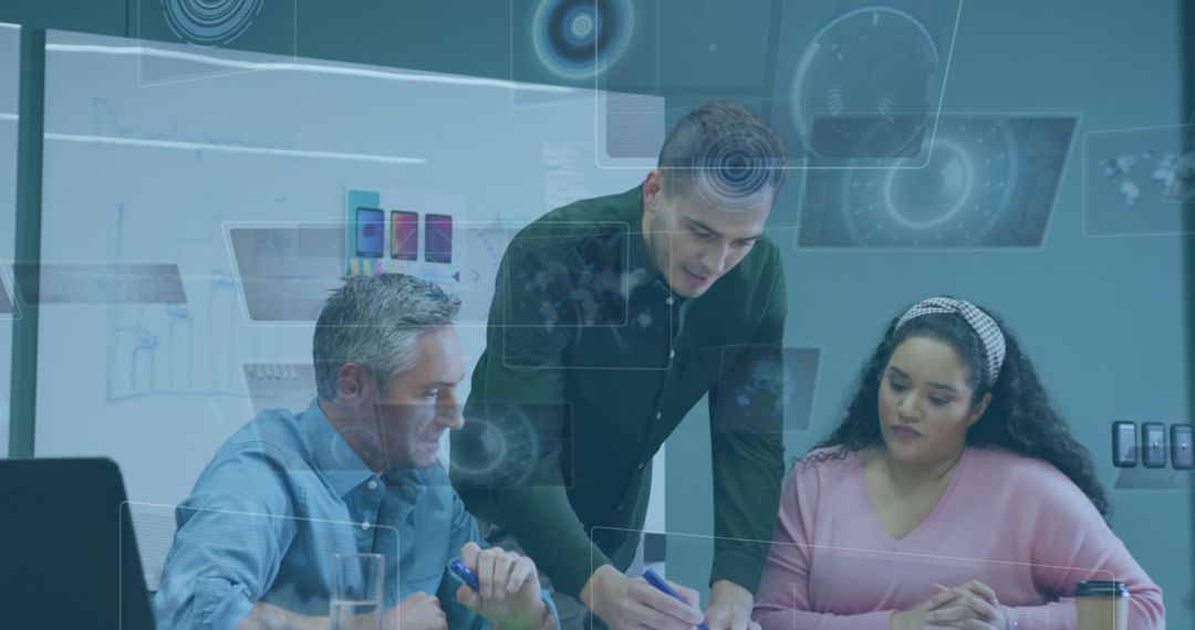 Professionals Collaborating in Digital-Infused Business Meeting