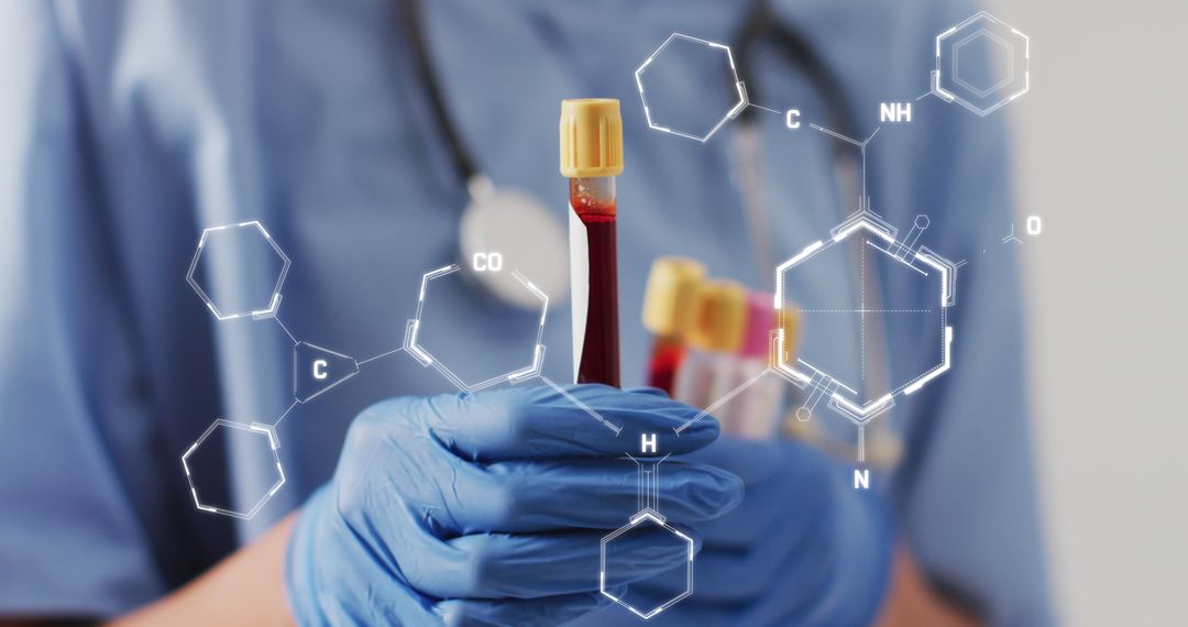 Medical Professional Holding Blood Samples with Chemical Formulas - Free Images, Stock Photos and Pictures on Pikwizard.com