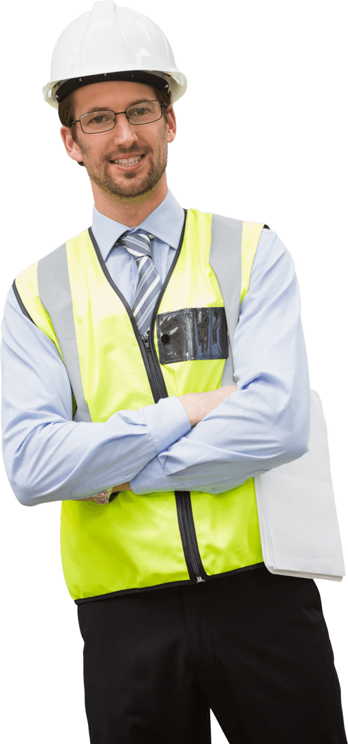 Transparent Worker in Safety Gear with Yellow Vest and Hard Hat