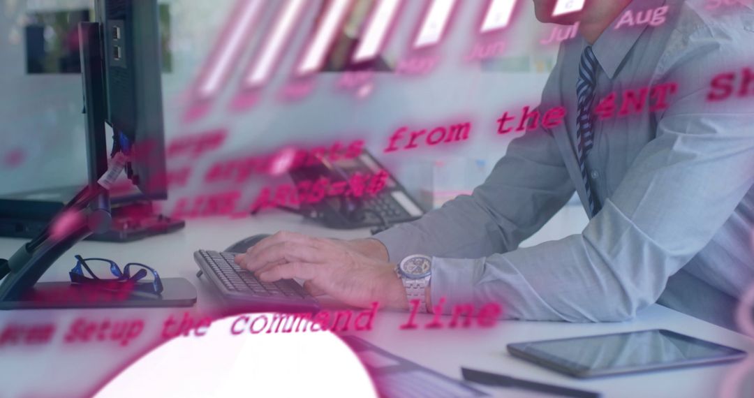 Business Professional Working on High-Tech Data Processing