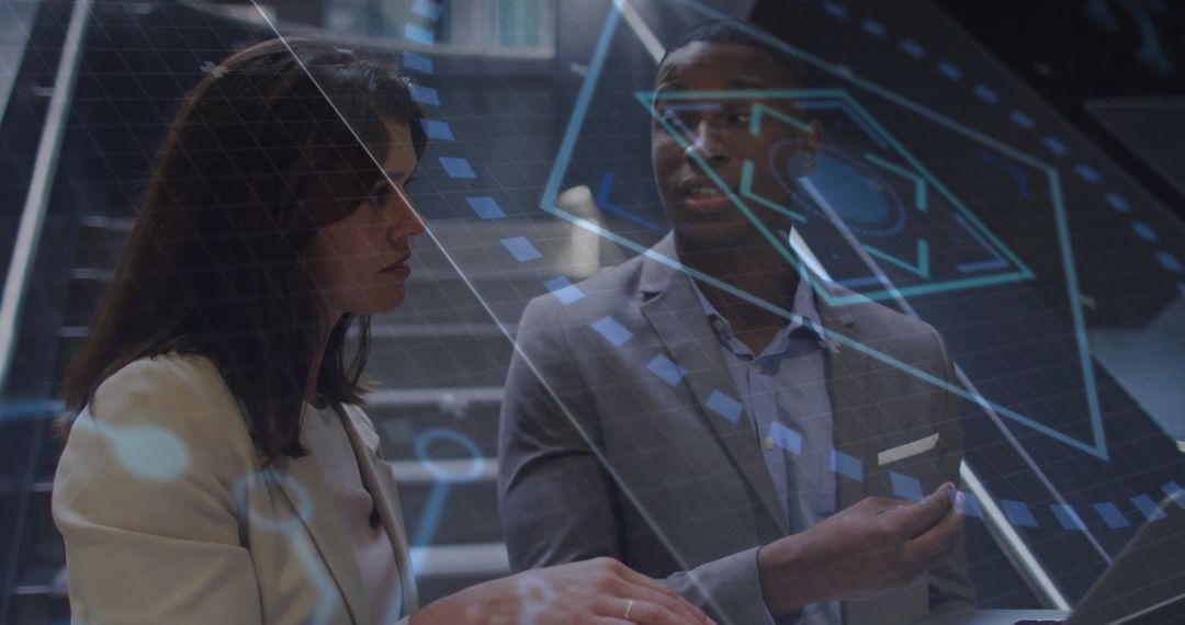 Business Team Collaborating with Futuristic Holographic Interface