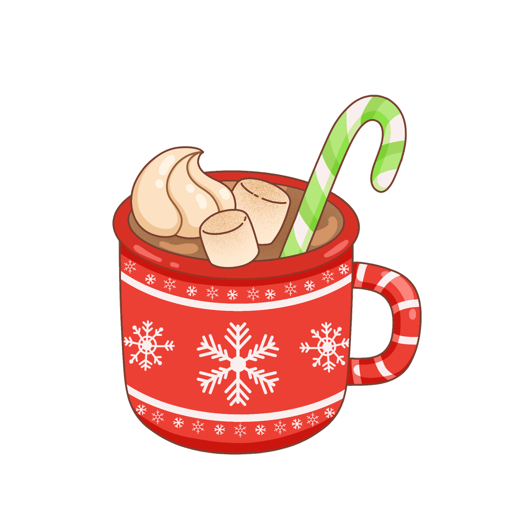 Transparent Red Holiday Mug with Cream, Marshmallows, Candy Cane