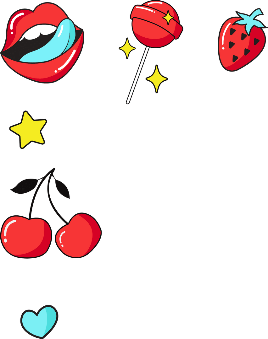 Playful Kawaii Icons on Transparent Background for Digital Art