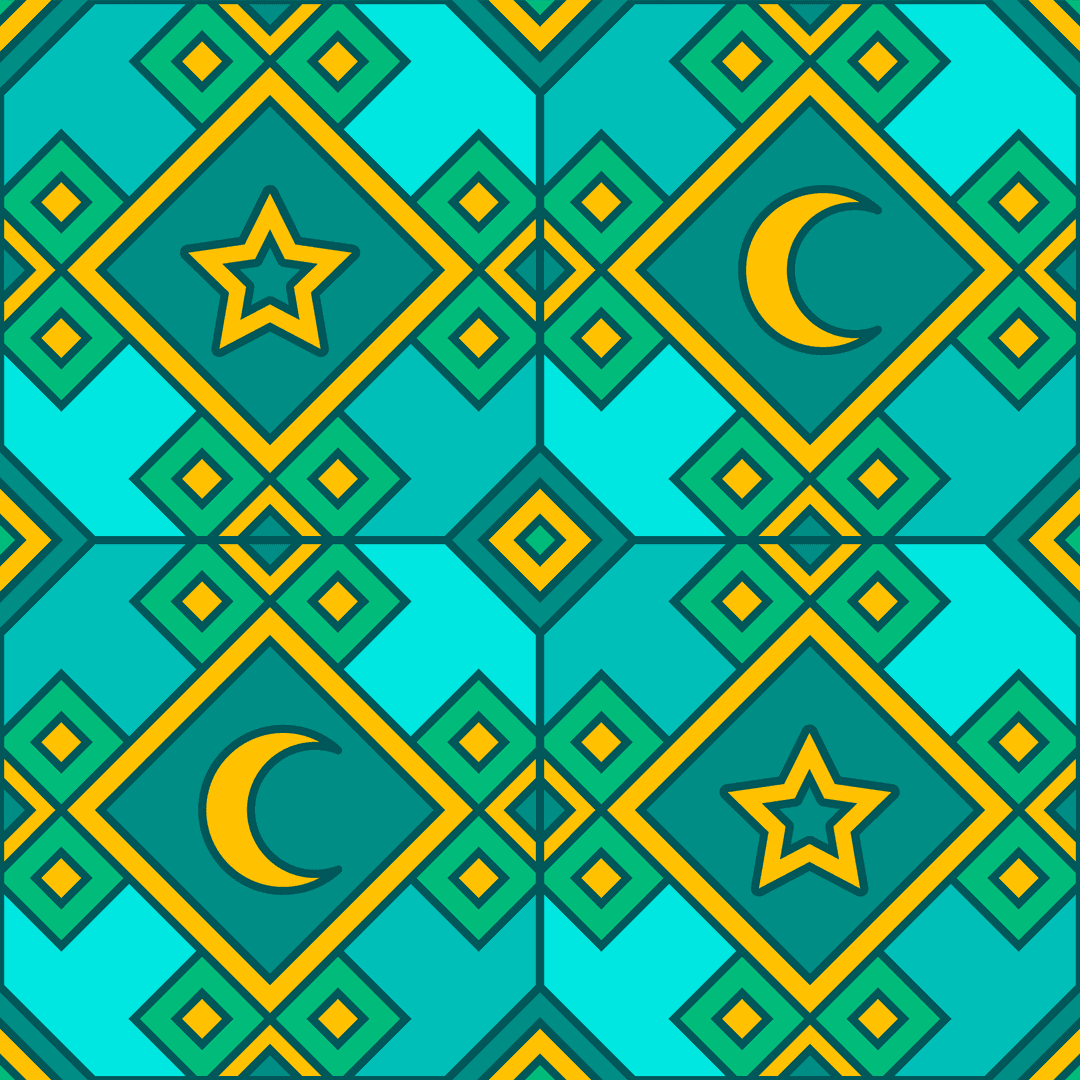 Elegant Geometric Pattern with Stars and Moons on Transparent Background
