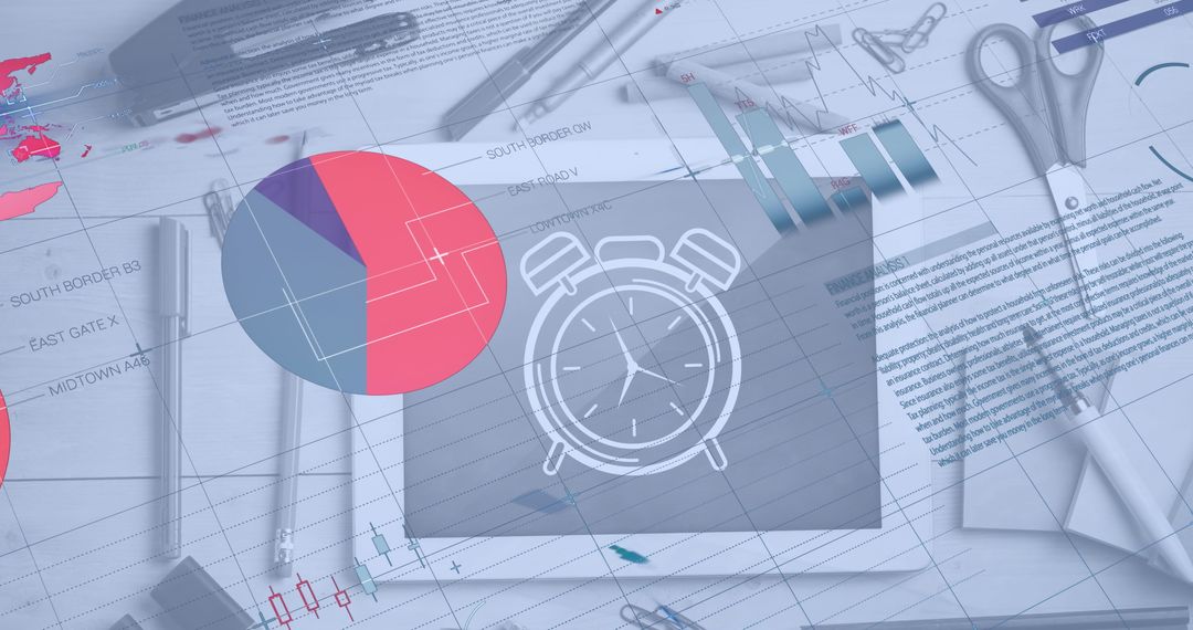 Digital Infographic and Alarm Concept with Office Stationery