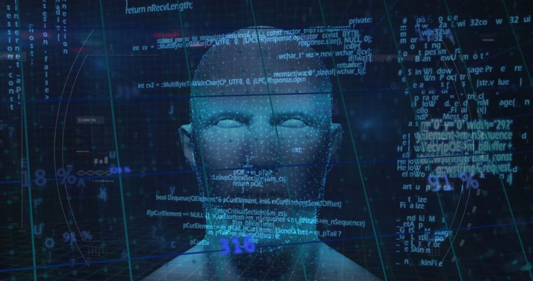 Digital Human Face with Code and Data Elements