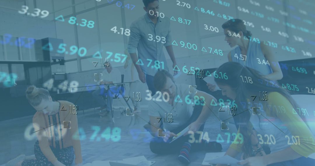 Team Collaborating on Financial Analysis in Modern Office