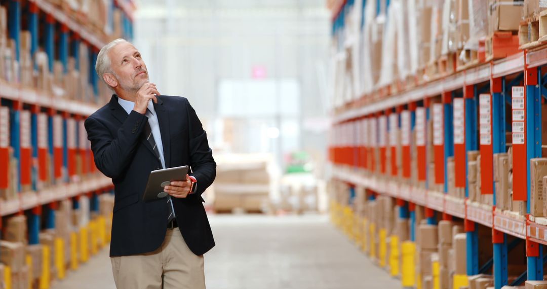 Warehouse Manager Using Digital Tablet for Inventory Check