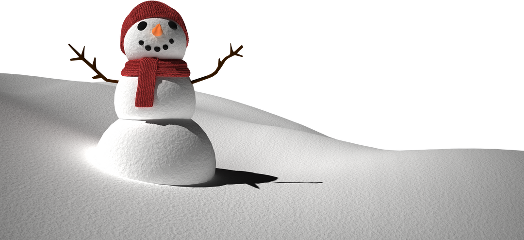 Christmas Snowman in Red Scarf and Hat on Snowy Landscape, Transparent Background - Download Free Stock Images Pikwizard.com