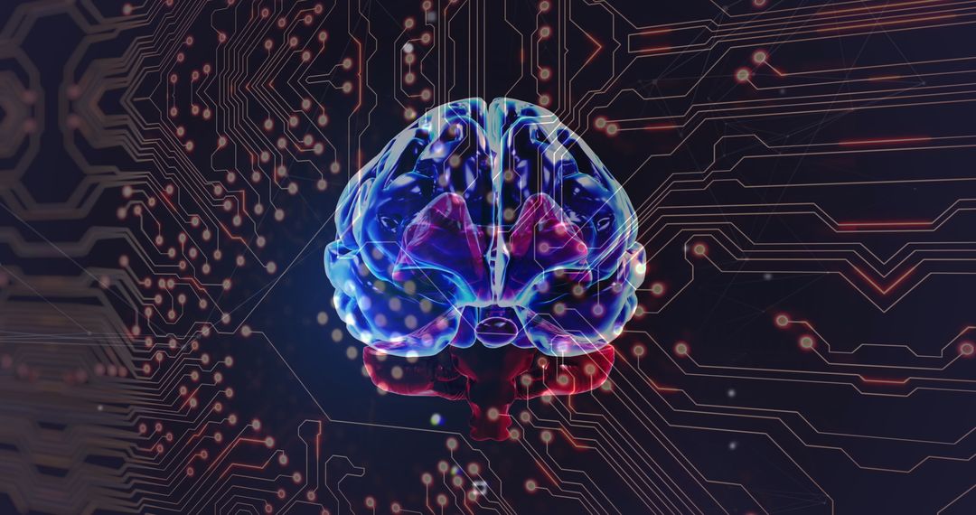 Digital Brain on Circuit Board Illustrating AI Technology