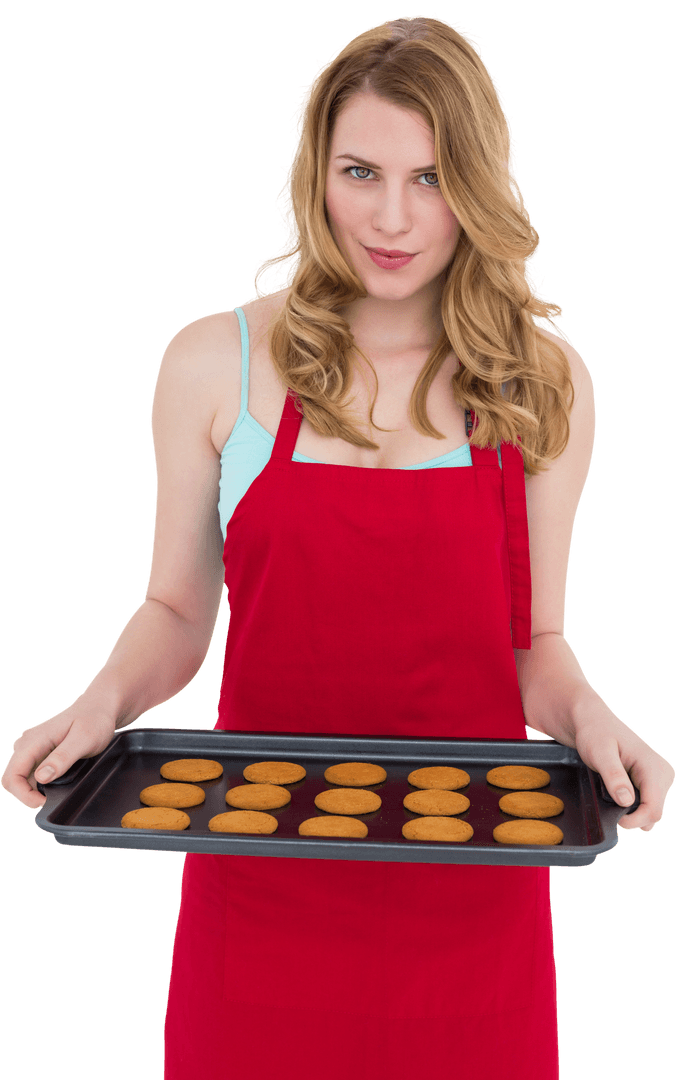 Caucasian Woman Holding Cookie Tray Transparency for Bakery
