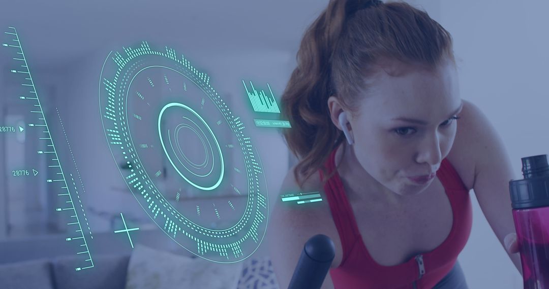 Futuristic Fitness: Woman Exercising with Augmented Reality Interface
