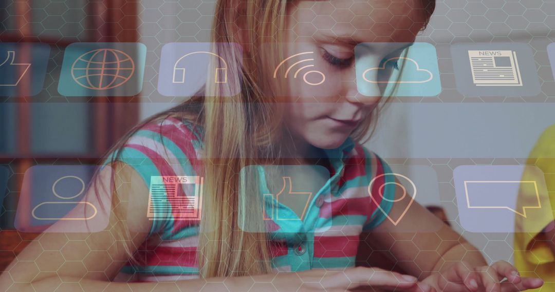 Young Girl Exploring Technology with Interactive Tablet Interface