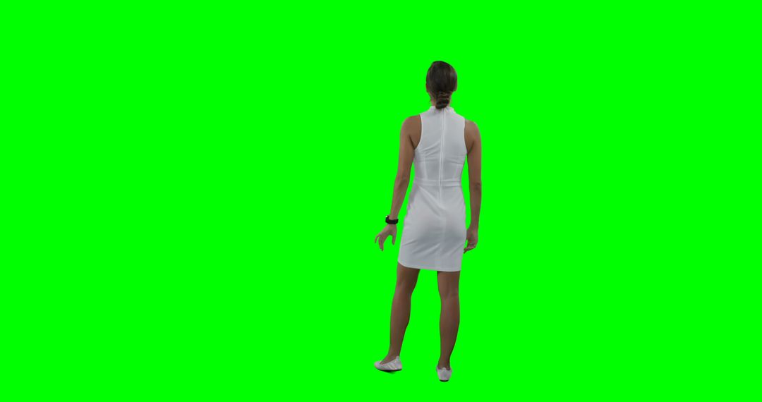 Businesswoman Engaging with Interactive Display on Green Screen