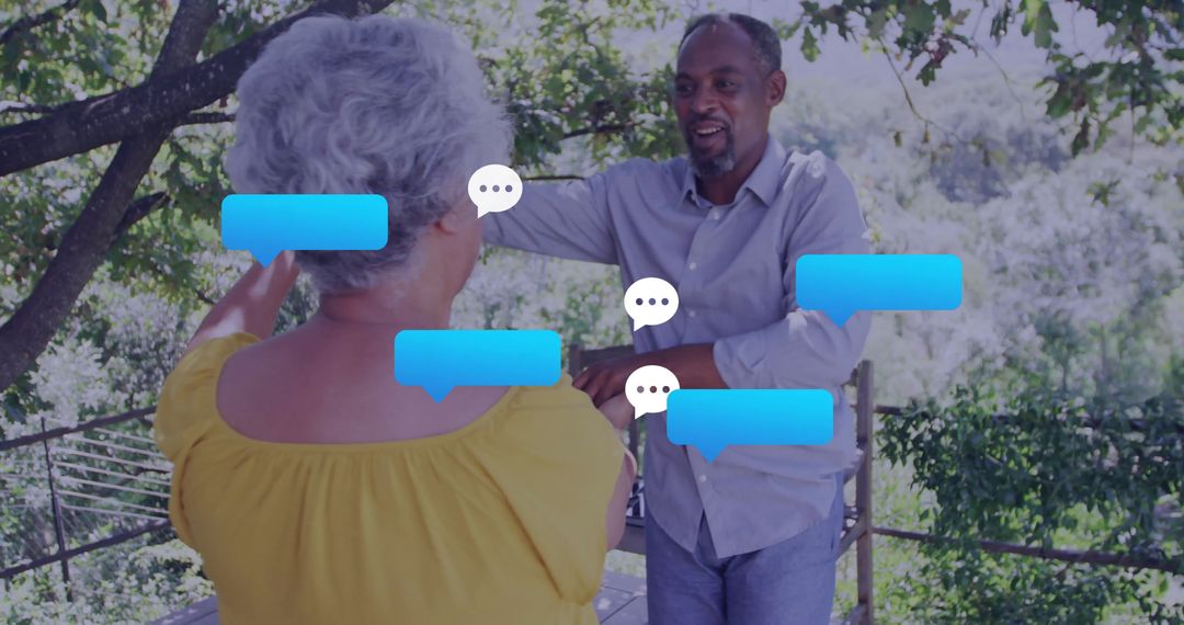 Biracial Couple Embracing Connectivity with Digital Interface
