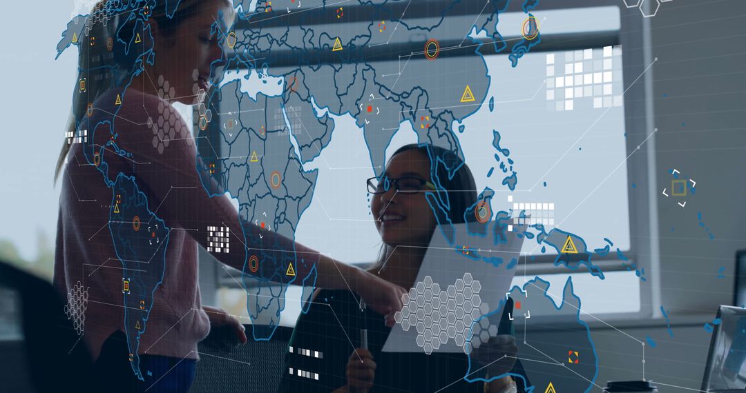 Business Team Discussing Global Data Analysis in Modern Office