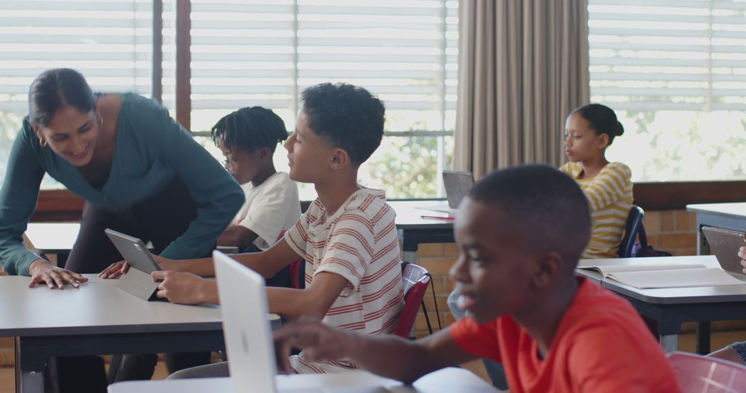 Diverse Classroom Engaging in Digital Learning Experience