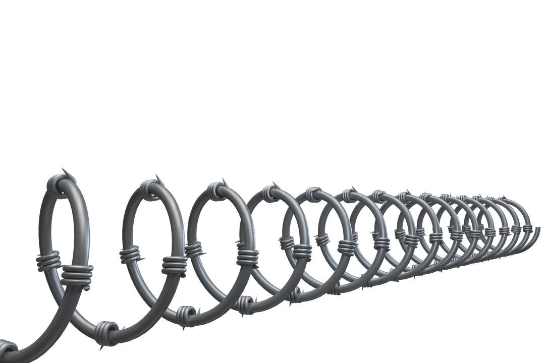 Silver Barbed Wire Spiral with Copy Space on Transparent Background