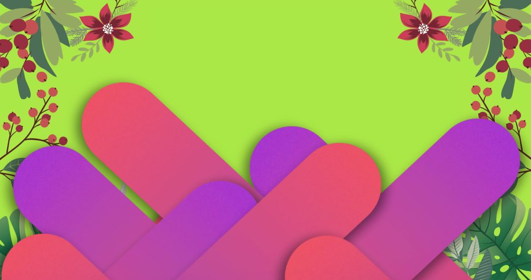 Abstract Overlapping Shapes with Floral Details on Green