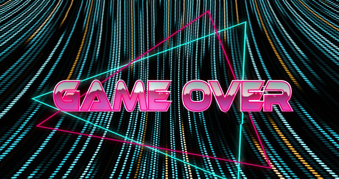 Digital Game Over Text with Retro Neon Grid Pattern