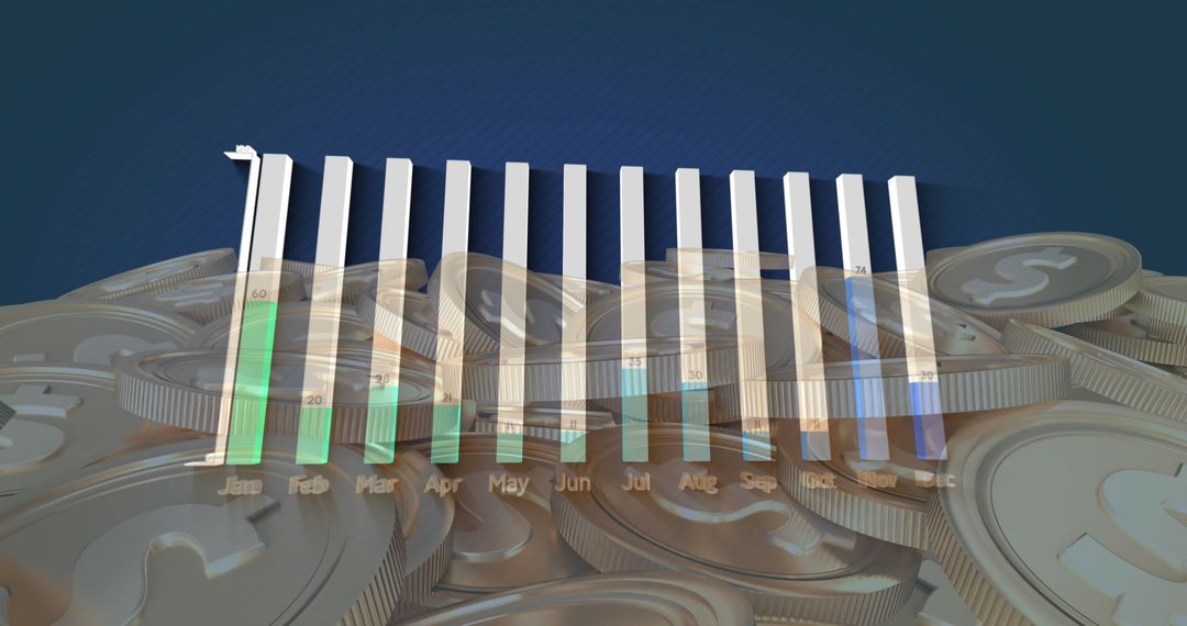 3D Graph Overlapping Stack of Coins Representing Financial Growth