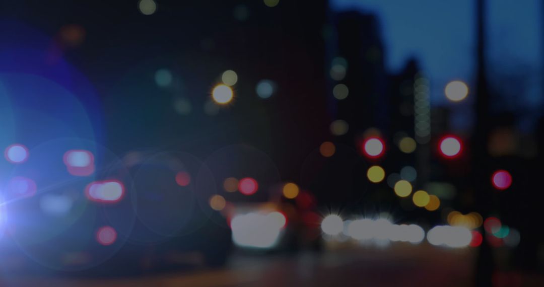 Out of Focus Night City Lights with Lens Flare Effect