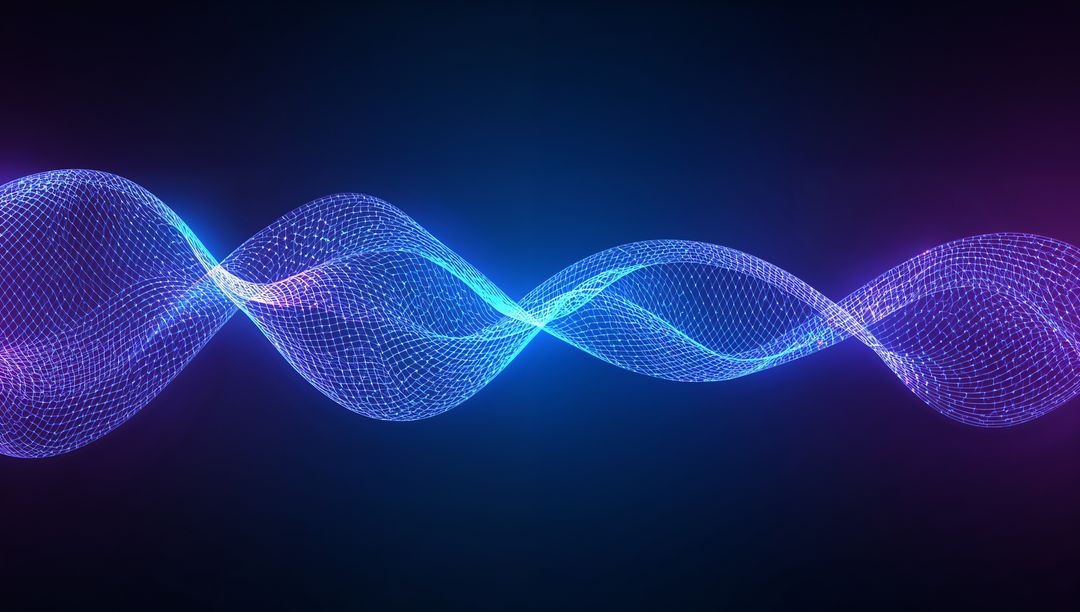 Futuristic Neon Wireframe Twisting Waves on Dark Background