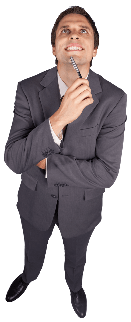 Smiling Caucasian Businessman on Transparent Background Thinking