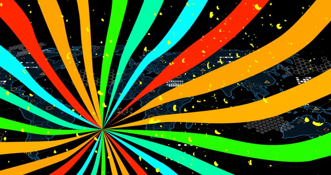 Colorful Abstract Radiating Lines on Digital World Map