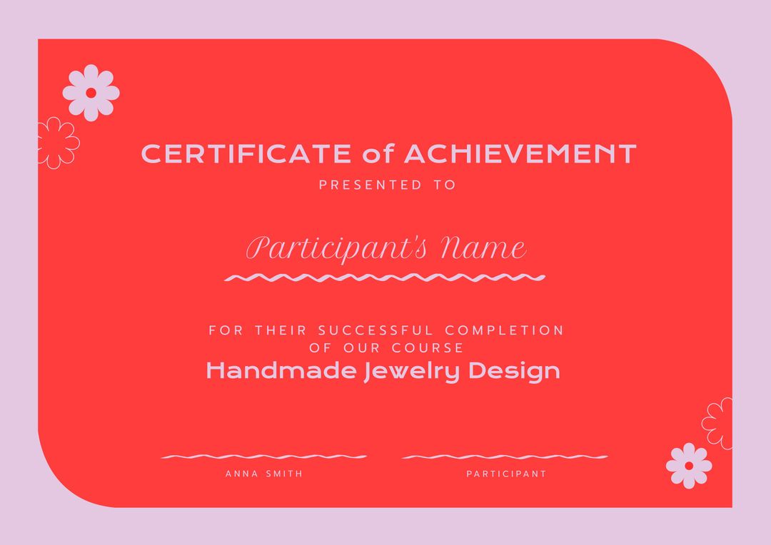 Certificate of Achievement Template for Handmade Jewelry Design Course - Download Free Stock Templates Pikwizard.com