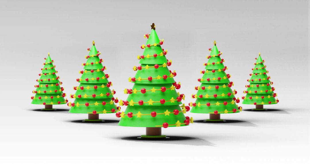 Spinning Christmas Trees with Ornaments in Minimalist Style