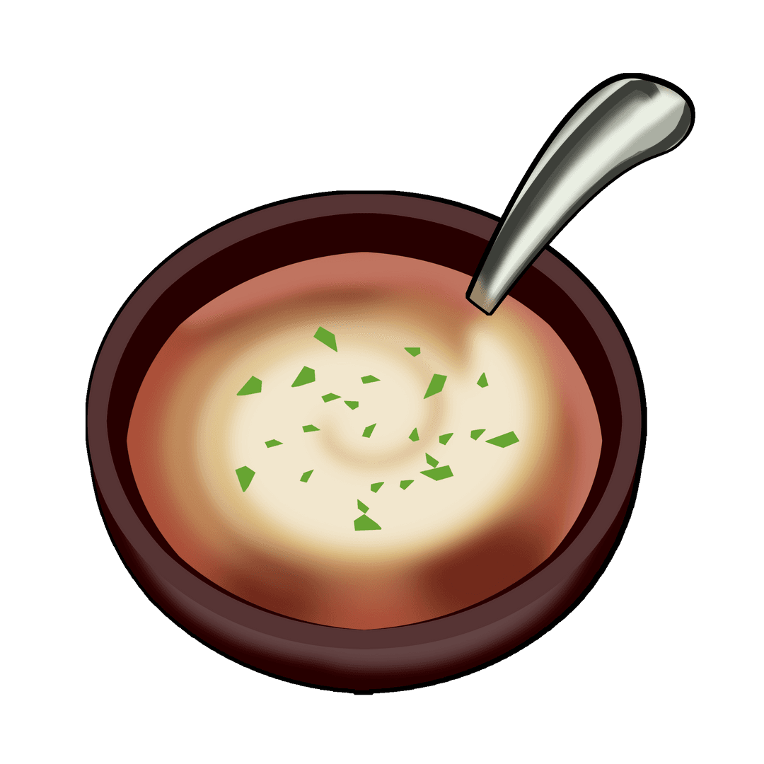 Bowl with Creamy Swirl Soup and Herbs on Transparent Background