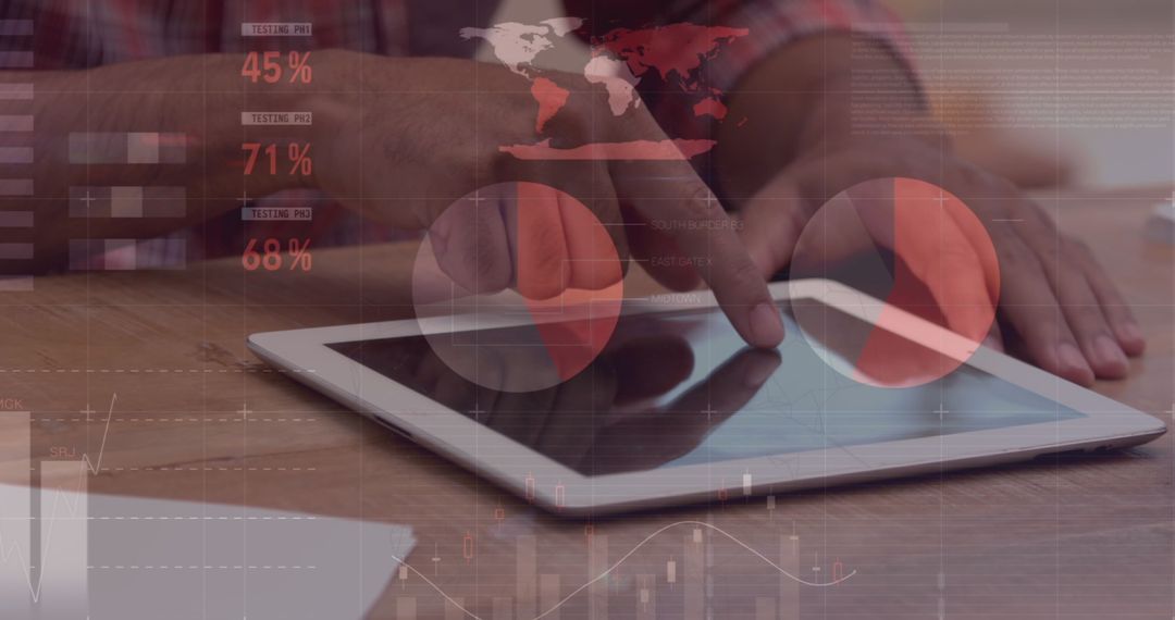 Business Data Analytics on Tablet Screen with Hands Interacting