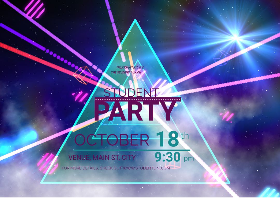 Neon Triangle Template for Student Party and Nightlife Event Promotion - Download Free Stock Templates Pikwizard.com