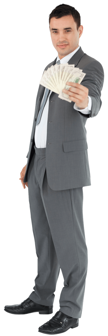 Confident Businessman Holding Money on Transparent Background