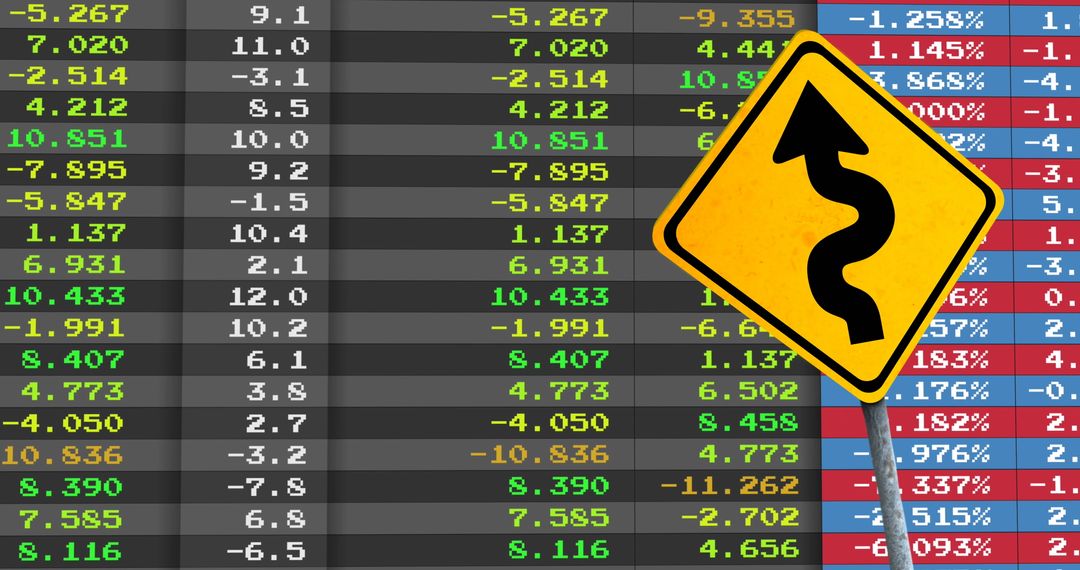 Financial Data Volatility Chart with Road Sign Warning Symbol