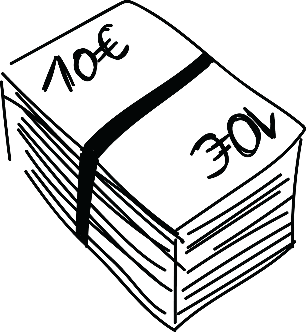 Hand Drawn Euro Banknote Stack Illustration on Transparent Background