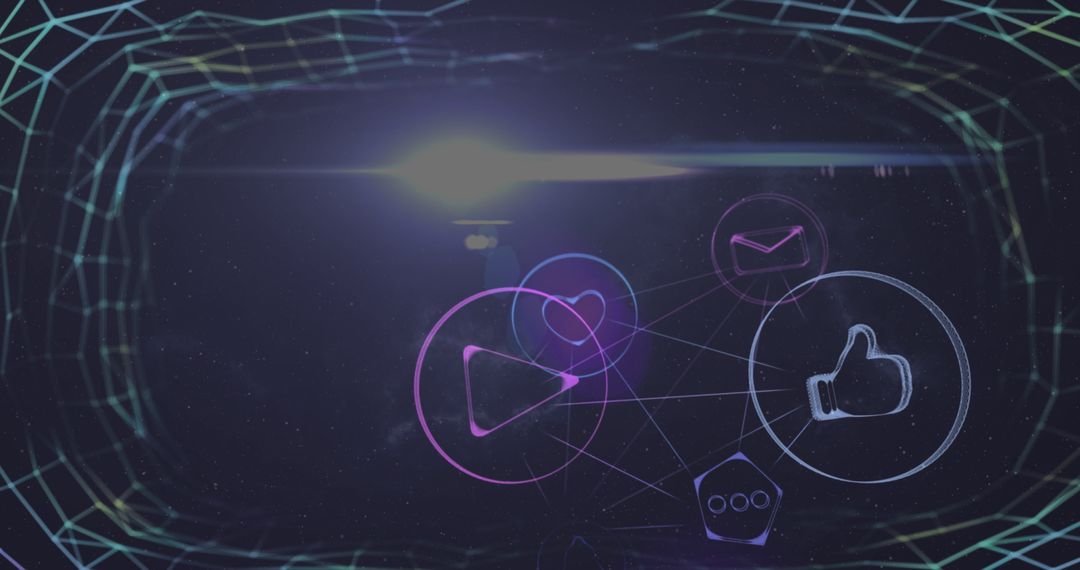 Futuristic Network Connections with Glowing Symbols and Digital Links