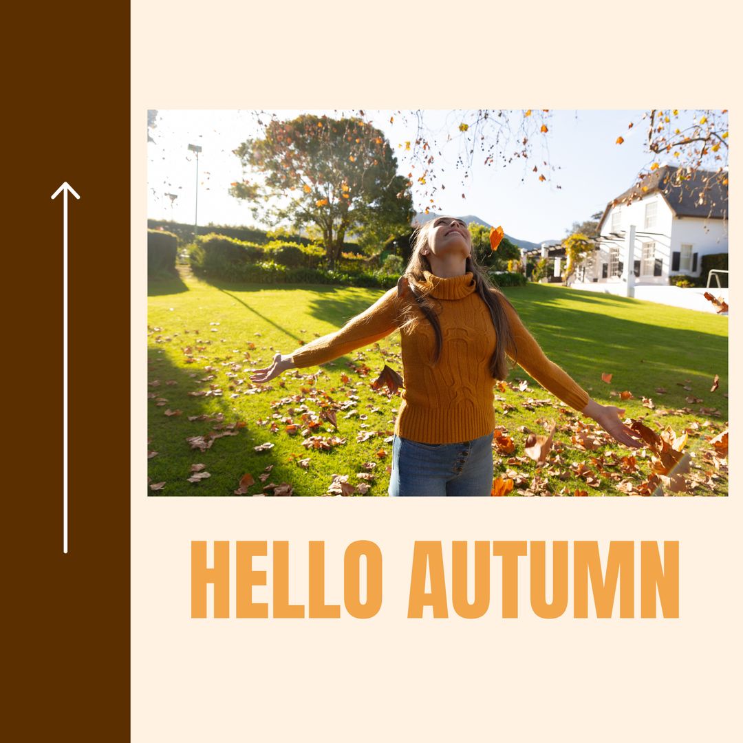 Joyful Woman Embracing Autumn in Sunny Park