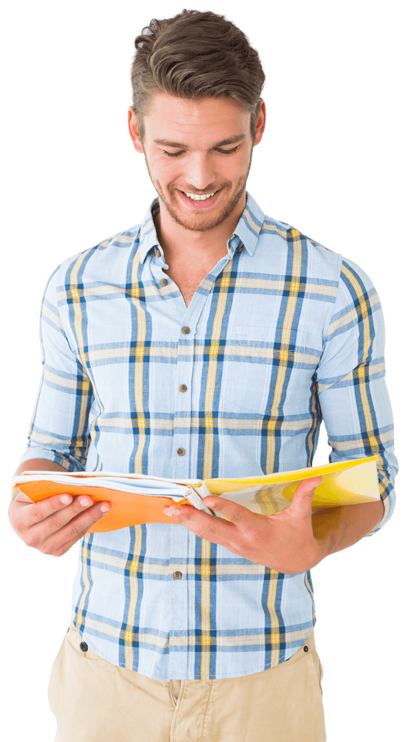 Caucasian Man Reading Book on Transparent Background Education Concept