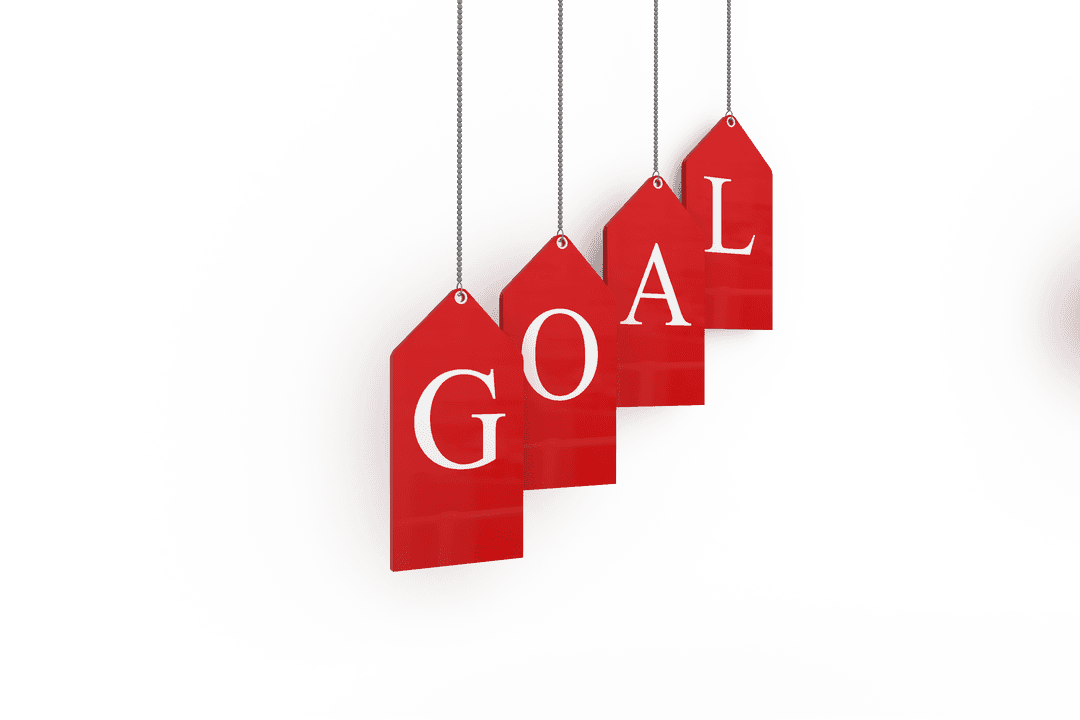 Red Goal Tags Hanging in Transparent Background for Business Strategies