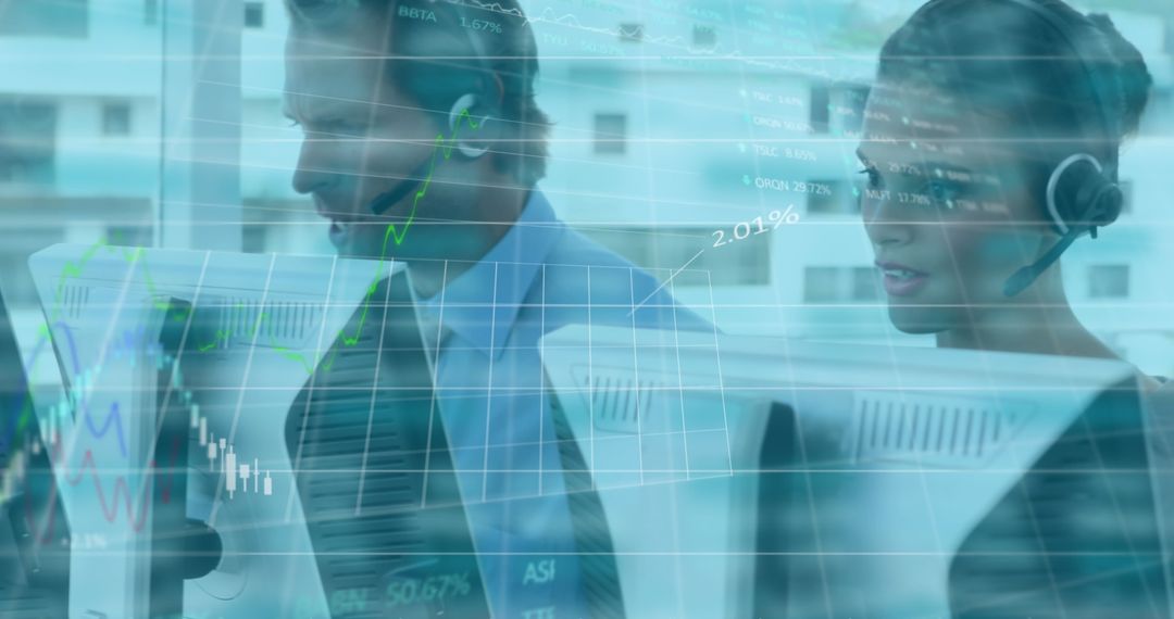 Busy Call Center Professionals Analyzing Financial Data