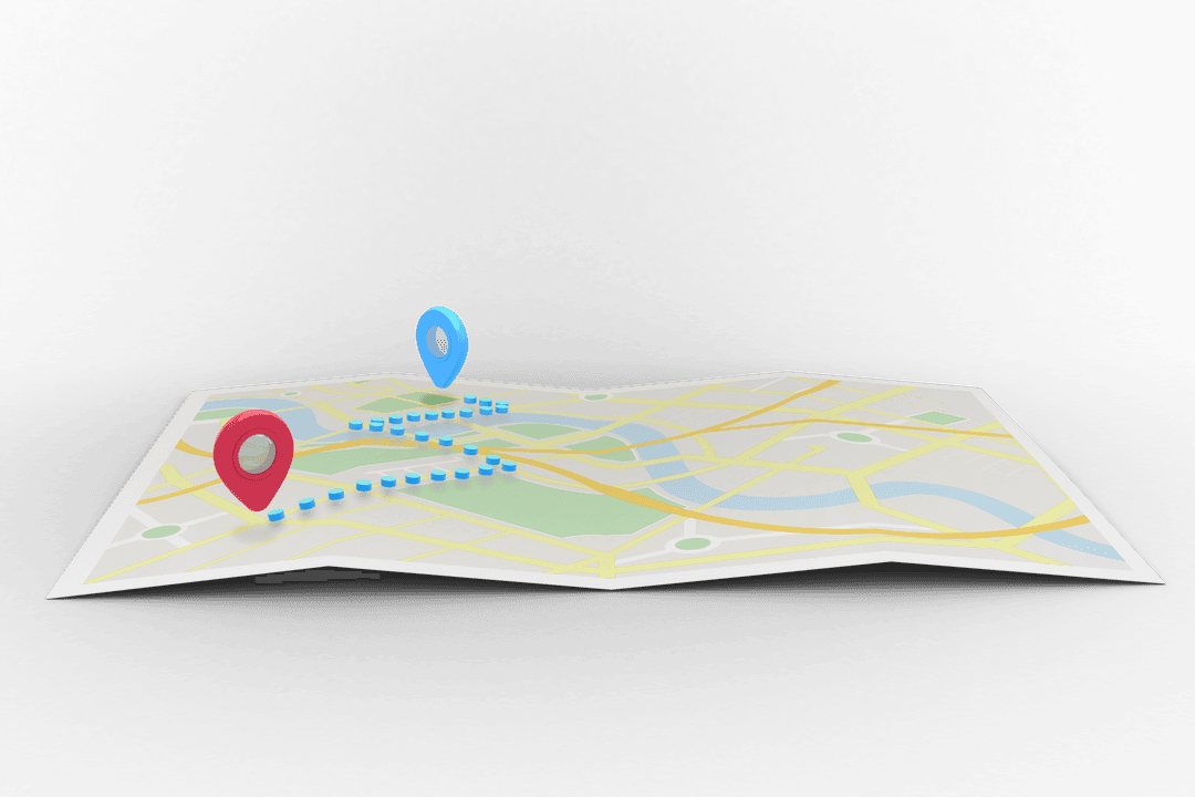 Map with Blue and Red Points on Transparent Background for Travel Planning